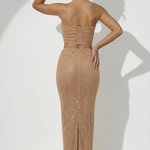 Gold sequin two-piece set with strapless crop top and maxi skirt — Endless | Endless UAE