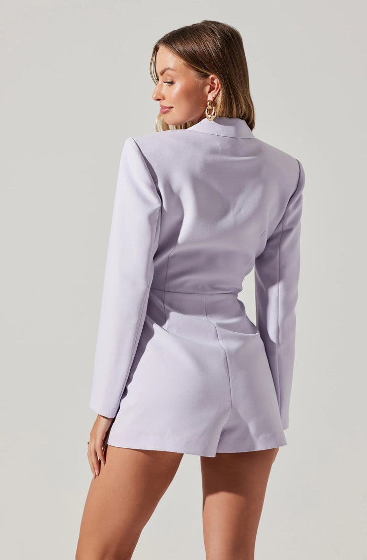 Lavender fitted blazer romper with long sleeves and notch lapels — Astr | Endless UAE