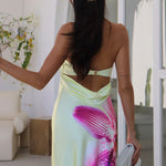 Celeste Maxi Dress in cream with pink floral print, strapless design — Runaway The Label | Endless UAE