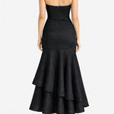 Black Strapless Tiered Midi Dress