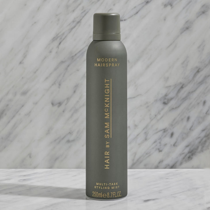 Modern Hairspray Multi-Tasking Styling Mist in olive green aerosol bottle with packaging — Hair by Sam McKnight | Endless UAE