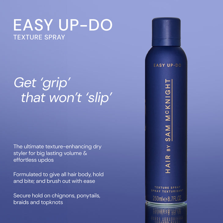 Easy-Up Do Texture Spray by Sam McKnight in dark blue bottle with gold text — Hair by Sam McKnight | Endless UAE