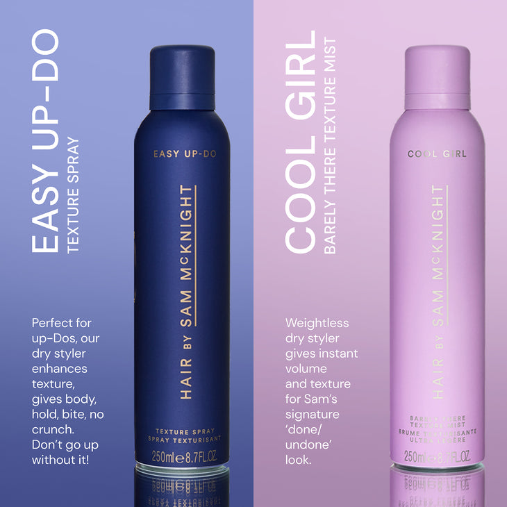 Easy-Up Do Texture Spray by Sam McKnight in dark blue bottle with gold text — Hair by Sam McKnight | Endless UAE
