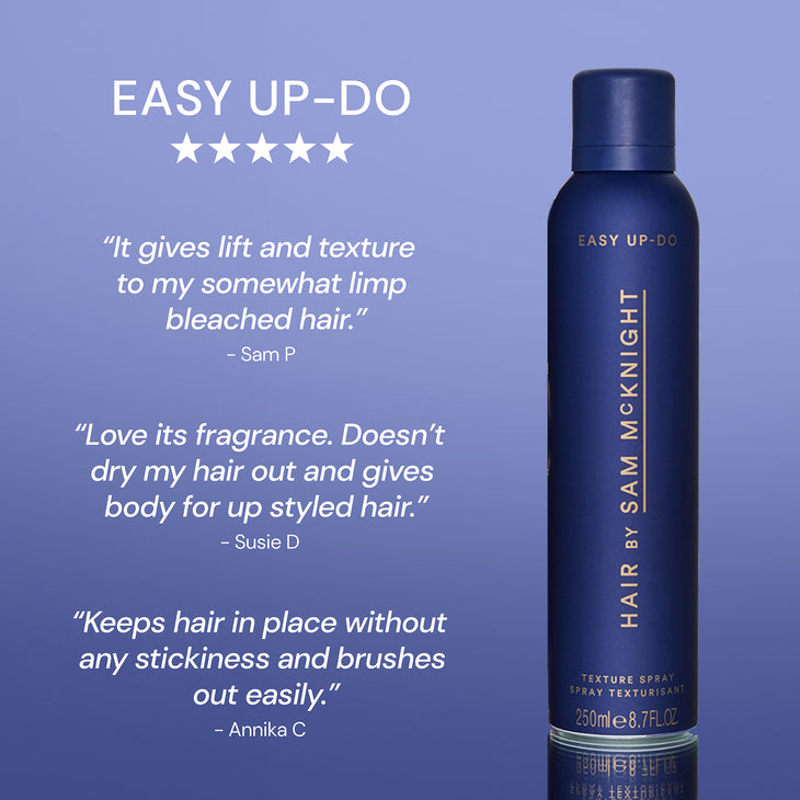 Easy-Up Do Texture Spray by Sam McKnight in dark blue bottle with gold text — Hair by Sam McKnight | Endless UAE