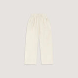 Woman wearing cream linen blend strapless blouse and wide-leg pants — Leo Lin | Endless UAE