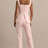 Aceline Baby Pink Square-Neck Tailored Jumpsuit