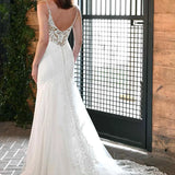 Simple Lace Trumpet Wedding Dress with Sheer Back
