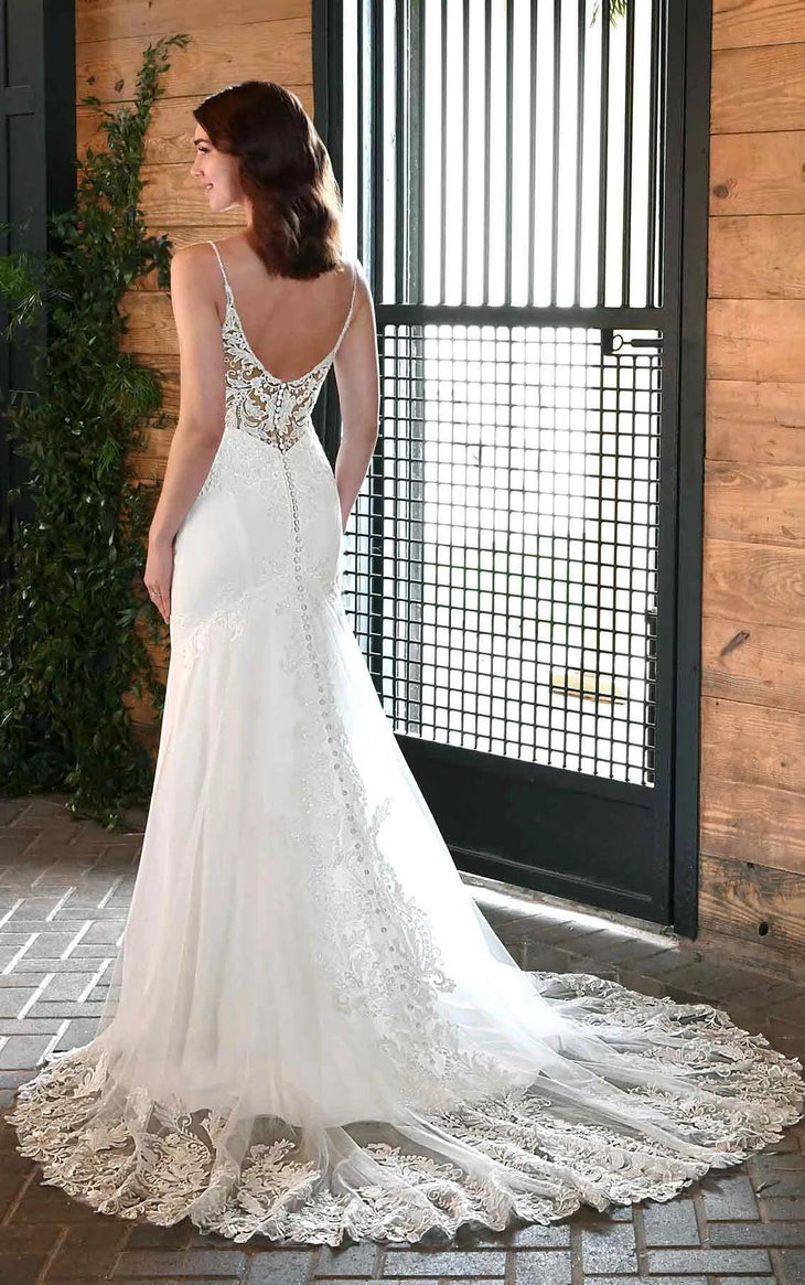 Elegant white lace trumpet wedding dress with sheer back — Essense of Australia | Endless UAE