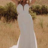 Simple Lace Trumpet Wedding Dress with Sheer Back