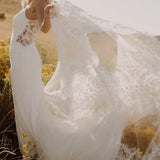 Simple Lace Trumpet Wedding Dress with Sheer Back