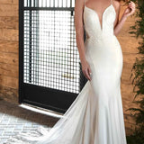 Simple Lace Trumpet Wedding Dress with Sheer Back