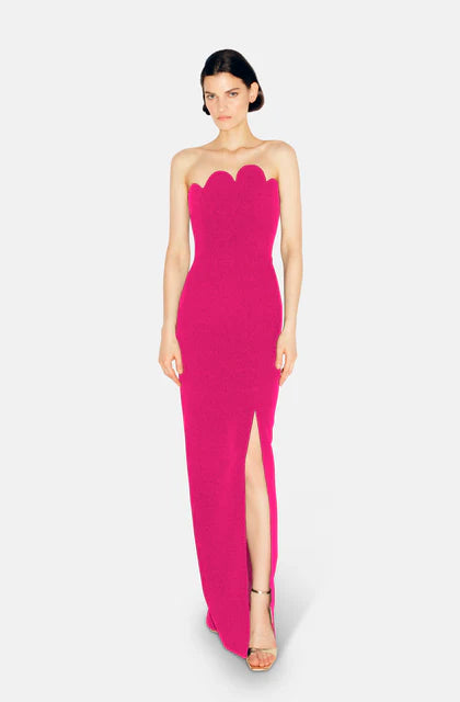 Fuchsia strapless gown with scalloped neckline and side slit — Filiarmi | Endless UAE