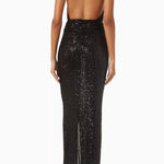 Black sequin halterneck maxi dress with cutout front and side slit — Ronny Kobo | Endless UAE