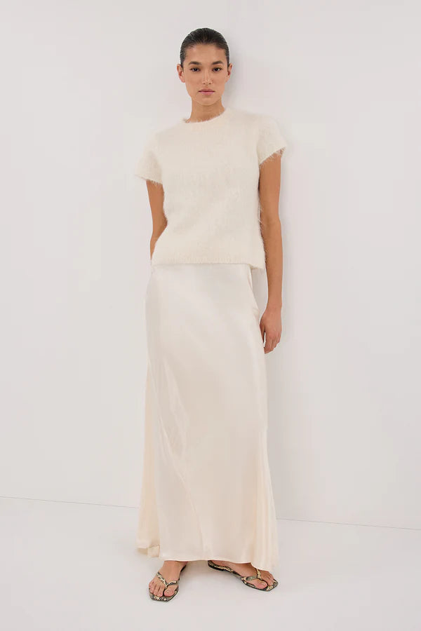 Charli Satin Maxi Skirt in cream worn with matching top — Dissh | Endless UAE