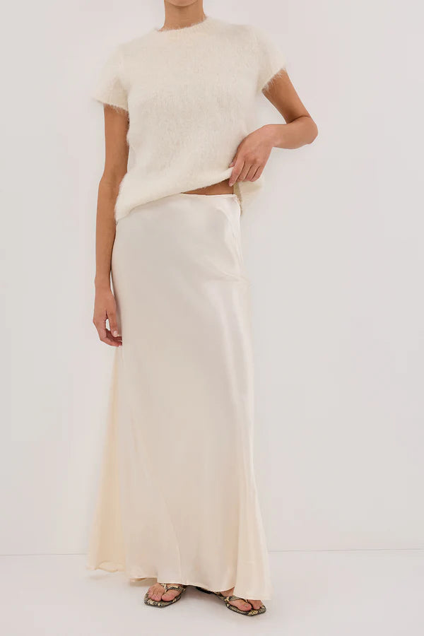 Charli Satin Maxi Skirt in cream worn with matching top — Dissh | Endless UAE