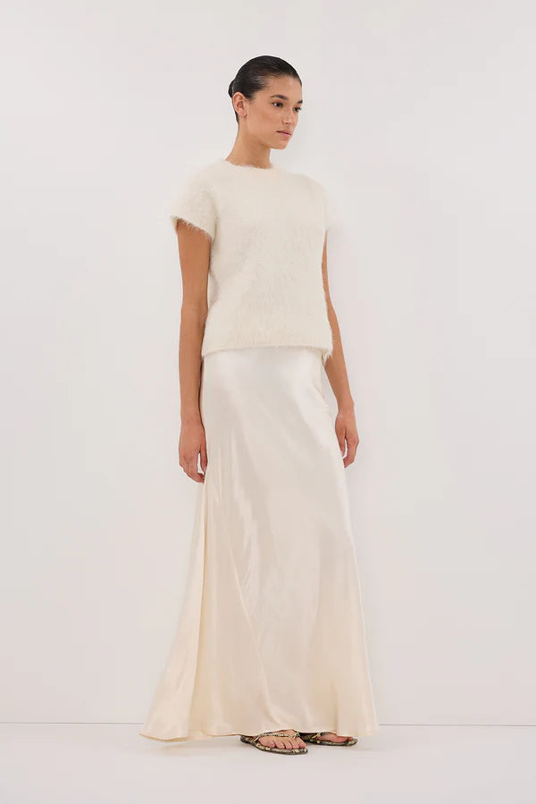 Charli Satin Maxi Skirt in cream worn with matching top — Dissh | Endless UAE