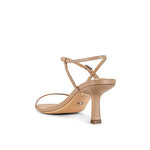 Nude leather strappy sandals with flared sculptural heel and ankle strap buckle closure — Tony Bianco | Endless UAE