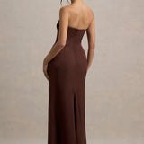 Mackenzie Satin Plunge-Neck Draped Maxi Dress