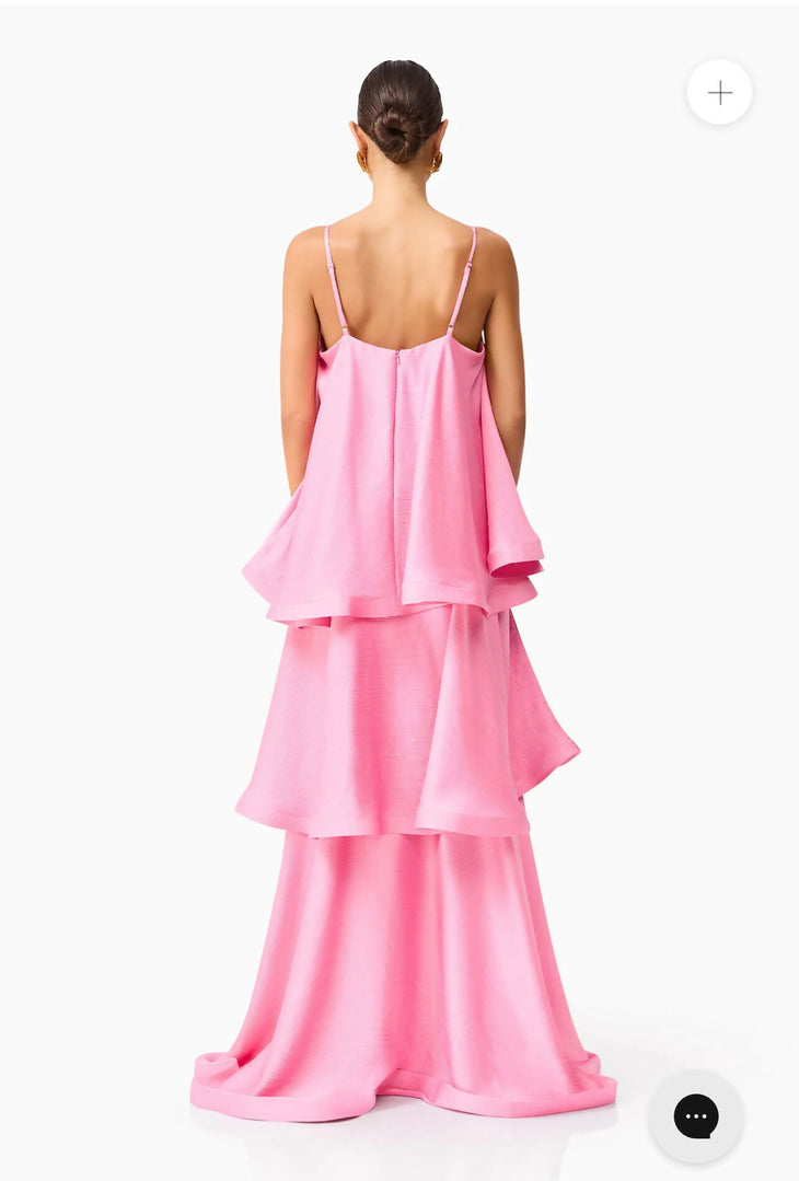 Pink tiered ruffle camisole gown with high-low hem — Endless | Endless UAE