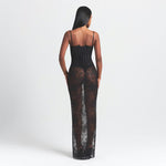 Black strapless corset long dress with lace detailing and sheer panels — Skims | Endless UAE