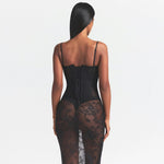 Black strapless corset long dress with lace detailing and sheer panels — Skims | Endless UAE