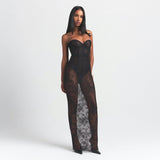 Black strapless corset long dress with lace detailing and sheer panels — Skims | Endless UAE