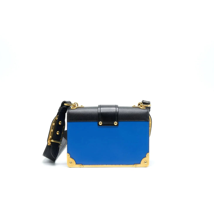 Blue and black leather Prada Cahier shoulder bag with gold-tone hardware and adjustable strap — Prada | Endless UAE