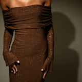 Marcel Off Shoulder Diamante Maxi Dress