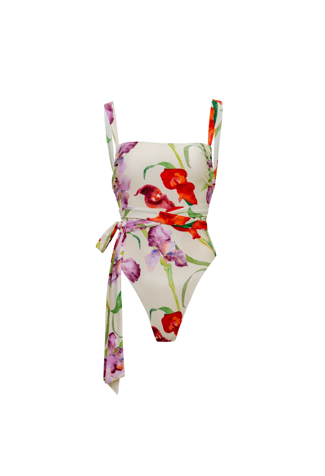Floral wrap co-ord set with vibrant red and purple flowers on white — Sydney Lane | Endless UAE