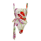 Floral wrap co-ord set with vibrant red and purple flowers on white — Sydney Lane | Endless UAE