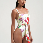 Floral wrap co-ord set with vibrant red and purple flowers on white — Sydney Lane | Endless UAE
