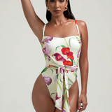 Floral wrap co-ord set with vibrant red and purple flowers on white — Sydney Lane | Endless UAE