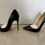 Black pointed-toe pumps with beige leather insole and white tissue paper insert — Endless | Endless UAE