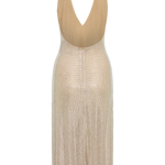 Champagne sequin halter midi dress with plunging neckline — Endless | Endless UAE