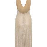 Champagne sequin halter midi dress with plunging neckline — Endless | Endless UAE