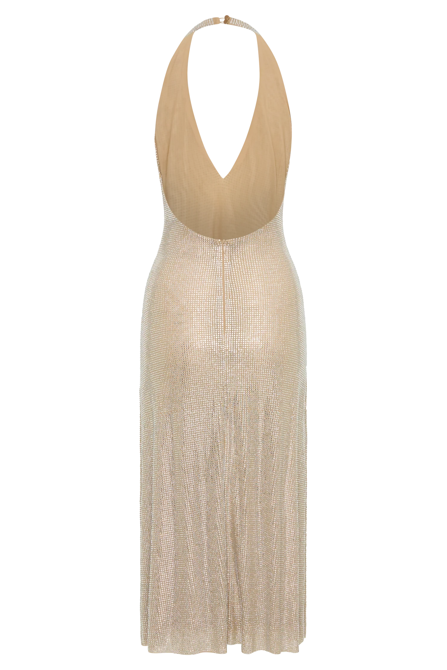 Champagne sequin halter midi dress with plunging neckline — Endless | Endless UAE
