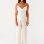 Cream low rise wide leg pants with drawstring waist — Peppermayo | Endless UAE