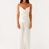 Cream low rise wide leg pants with drawstring waist — Peppermayo | Endless UAE