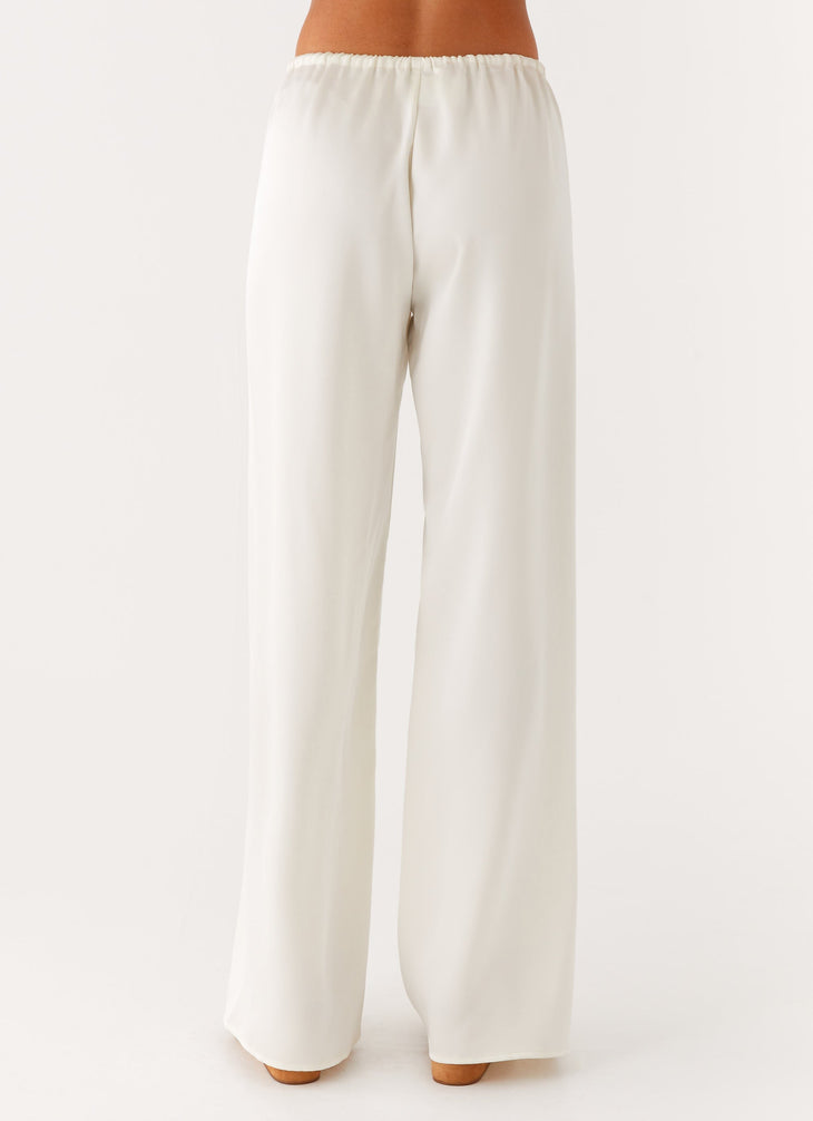Cream low rise wide leg pants with drawstring waist — Peppermayo | Endless UAE