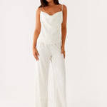 Cream low rise wide leg pants with drawstring waist — Peppermayo | Endless UAE