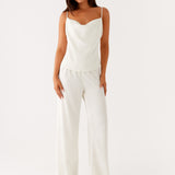 Cream low rise wide leg pants with drawstring waist — Peppermayo | Endless UAE