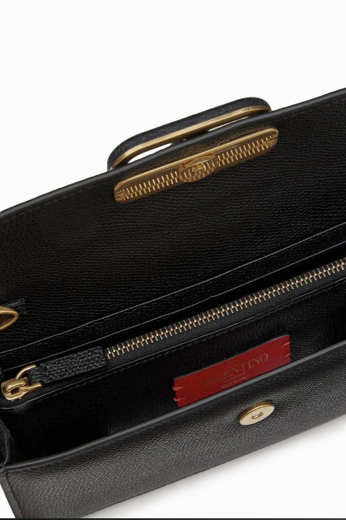 Black leather VLOGO chain wallet with gold hardware — Valentino | Endless UAE