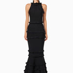 Black sleeveless ruffle gown with tiered skirt and high neckline — ELLIATT | Endless UAE