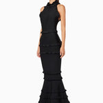 Black sleeveless ruffle gown with tiered skirt and high neckline — ELLIATT | Endless UAE