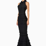 Black sleeveless ruffle gown with tiered skirt and high neckline — ELLIATT | Endless UAE