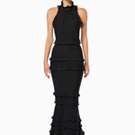 Black sleeveless ruffle gown with tiered skirt and high neckline — ELLIATT | Endless UAE
