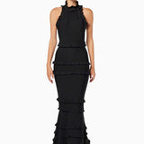 Black sleeveless ruffle gown with tiered skirt and high neckline — ELLIATT | Endless UAE