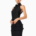 Black sleeveless ruffle gown with tiered skirt and high neckline — ELLIATT | Endless UAE