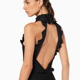 Black sleeveless ruffle gown with tiered skirt and high neckline — ELLIATT | Endless UAE