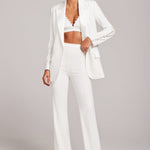 White pearl-embellished blazer and flared trousers co-ord set — Nadine Merabi | Endless UAE